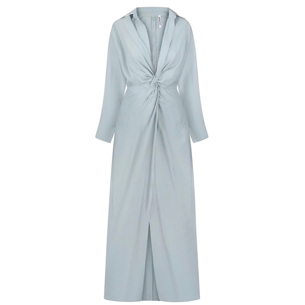 BOBKOVA Twisted‎ Knot Maxi Dress Women Ice Blue Silk Blend Minimalist Designer